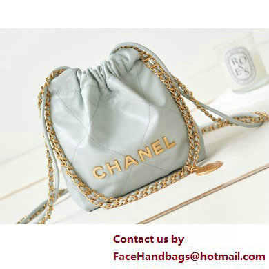 Chanel Shiny Calfskin  &  Gold-Tone Metal CHANEL 22 Mini Handbag AS3980 Pale Green